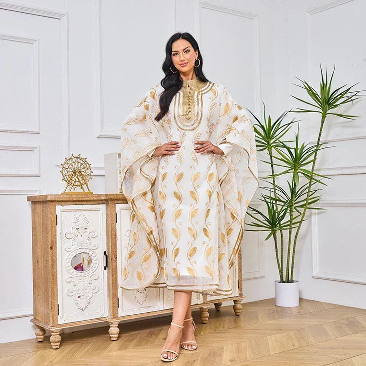 LM185 Ensemble 2 Pièces Abaya Coton Estival | Robe Kaftan Maxi Brodée Respirante