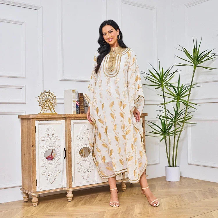LM185 Ensemble 2 Pièces Abaya Coton Estival | Robe Kaftan Maxi Brodée Respirante