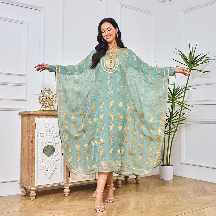 LM185 Ensemble 2 Pièces Abaya Coton Estival | Robe Kaftan Maxi Brodée Respirante