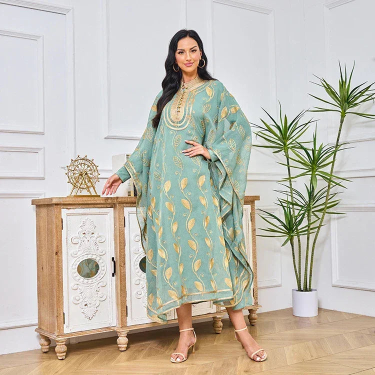 LM185 Ensemble 2 Pièces Abaya Coton Estival | Robe Kaftan Maxi Brodée Respirante