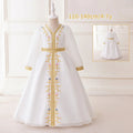 LM201 Robe Aïd Filles – Robe de Fête Musulmane Modeste Manches Longues, Brodée, Longueur Totale (4–7 ans)