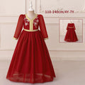 LM210 Robe Aïd Filles – Robe de Fête Musulmane Modeste Manches Longues, Brodée, Longueur Totale (4–7 ans)