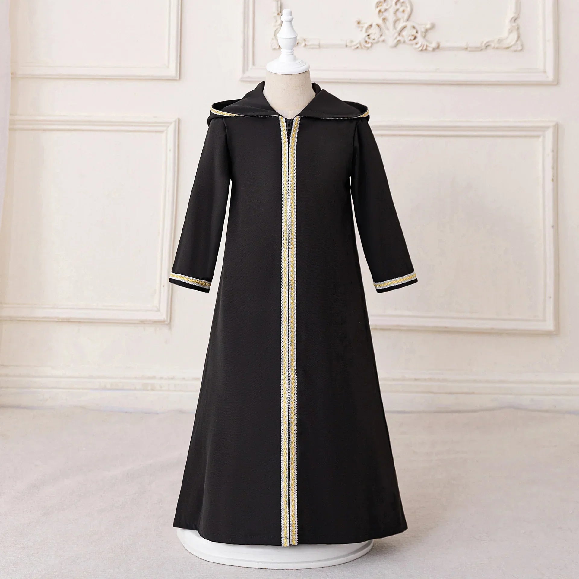 LM211 Robe Aïd Filles – Robe de Fête Musulmane Modeste Manches Longues, Brodée, Longueur Totale (4–7 ans)