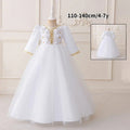 LM213 Robe Aïd Filles – Robe de Fête Musulmane Modeste Manches Longues, Brodée, Longueur Totale (4–7 ans)