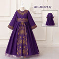LM216 Robe Aïd Filles – Robe de Fête Musulmane Modeste Manches Longues, Brodée, Longueur Totale (4–7 ans)