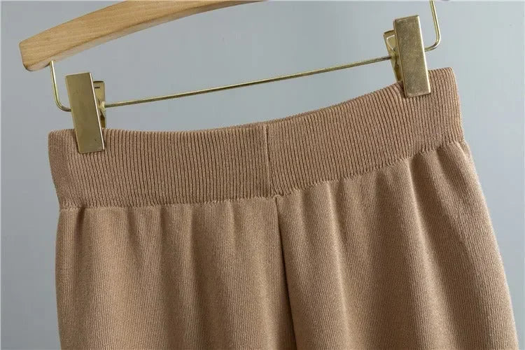 LM221 Ensemble Abaya 3 Pièces – Cardigan, Haut Col Montant & Pantalon Large avec Poignets & Ourlet Jacquard Géométrique | Superposition Hiver Modeste