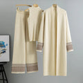 LM221 Ensemble Abaya 3 Pièces – Cardigan, Haut Col Montant & Pantalon Large avec Poignets & Ourlet Jacquard Géométrique | Superposition Hiver Modeste