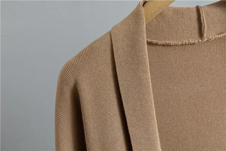 LM221 Ensemble Abaya 3 Pièces – Cardigan, Haut Col Montant & Pantalon Large avec Poignets & Ourlet Jacquard Géométrique | Superposition Hiver Modeste