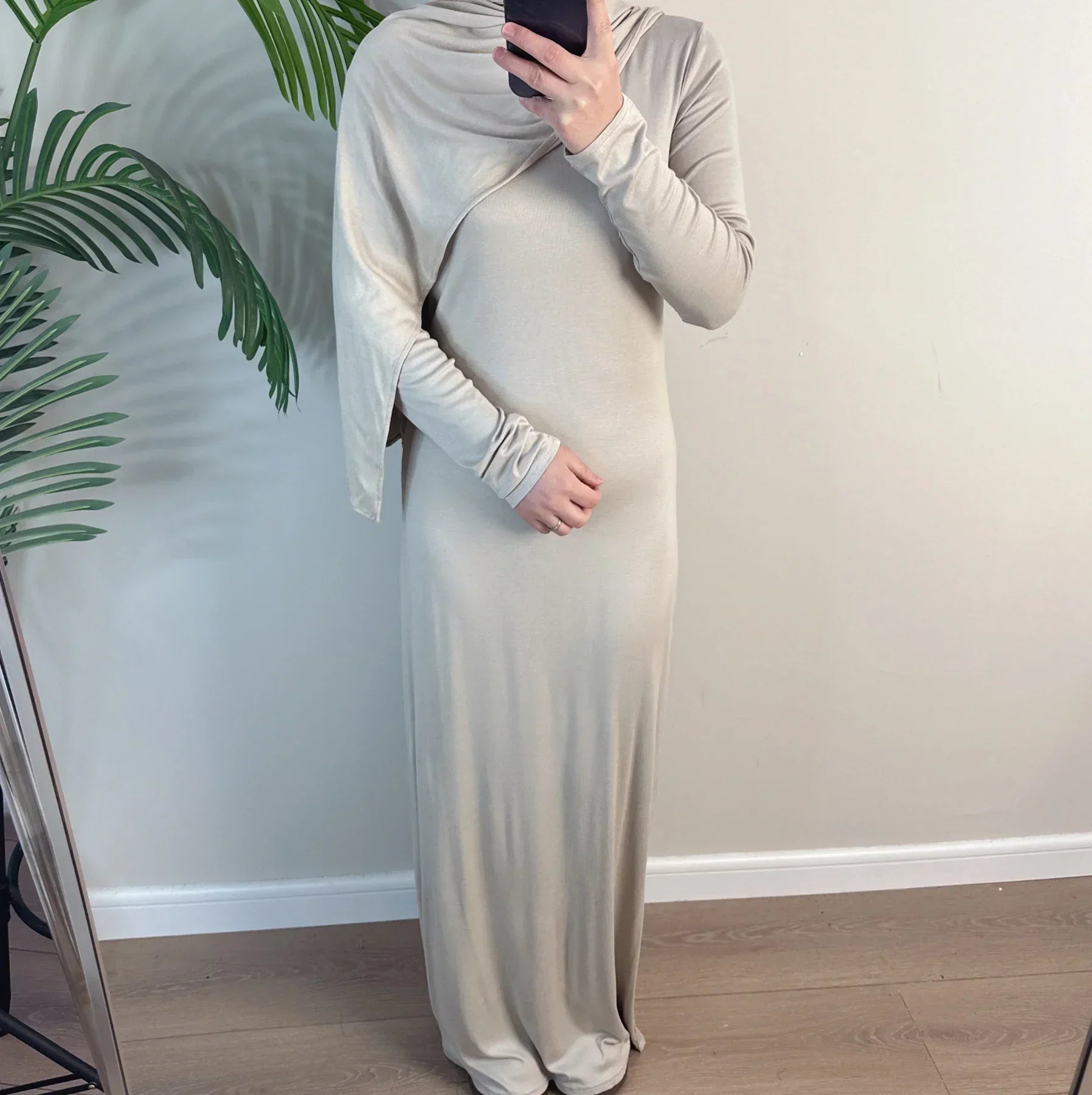 LM222 Robe Abaya Coton Modal – Uni Plaine, Maxi Manches Longues ; Robe Intérieure Optionnelle pour Superposition (Foulard Non Inclus)
