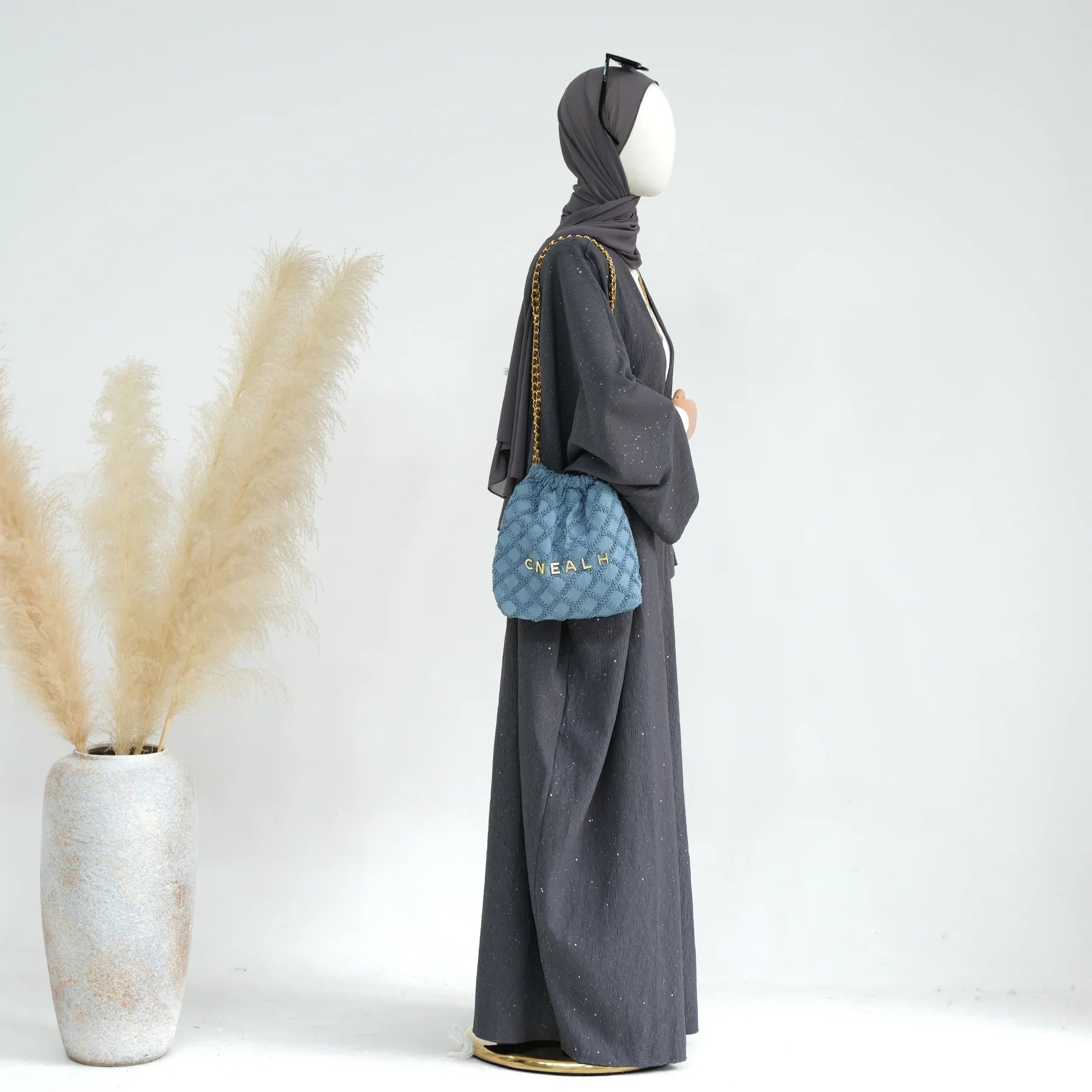 LM223 Abaya Ouverte Froissée – Duster Maxi Texturé Manches Larges, Superposition Hiver, Option Longueur 150cm (S–XXL)
