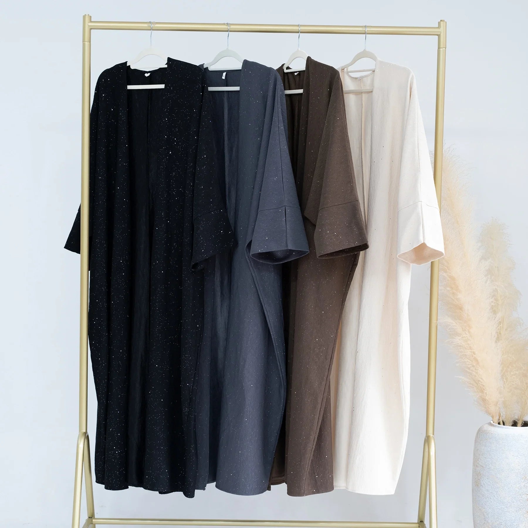 LM223 Abaya Ouverte Froissée – Duster Maxi Texturé Manches Larges, Superposition Hiver, Option Longueur 150cm (S–XXL)