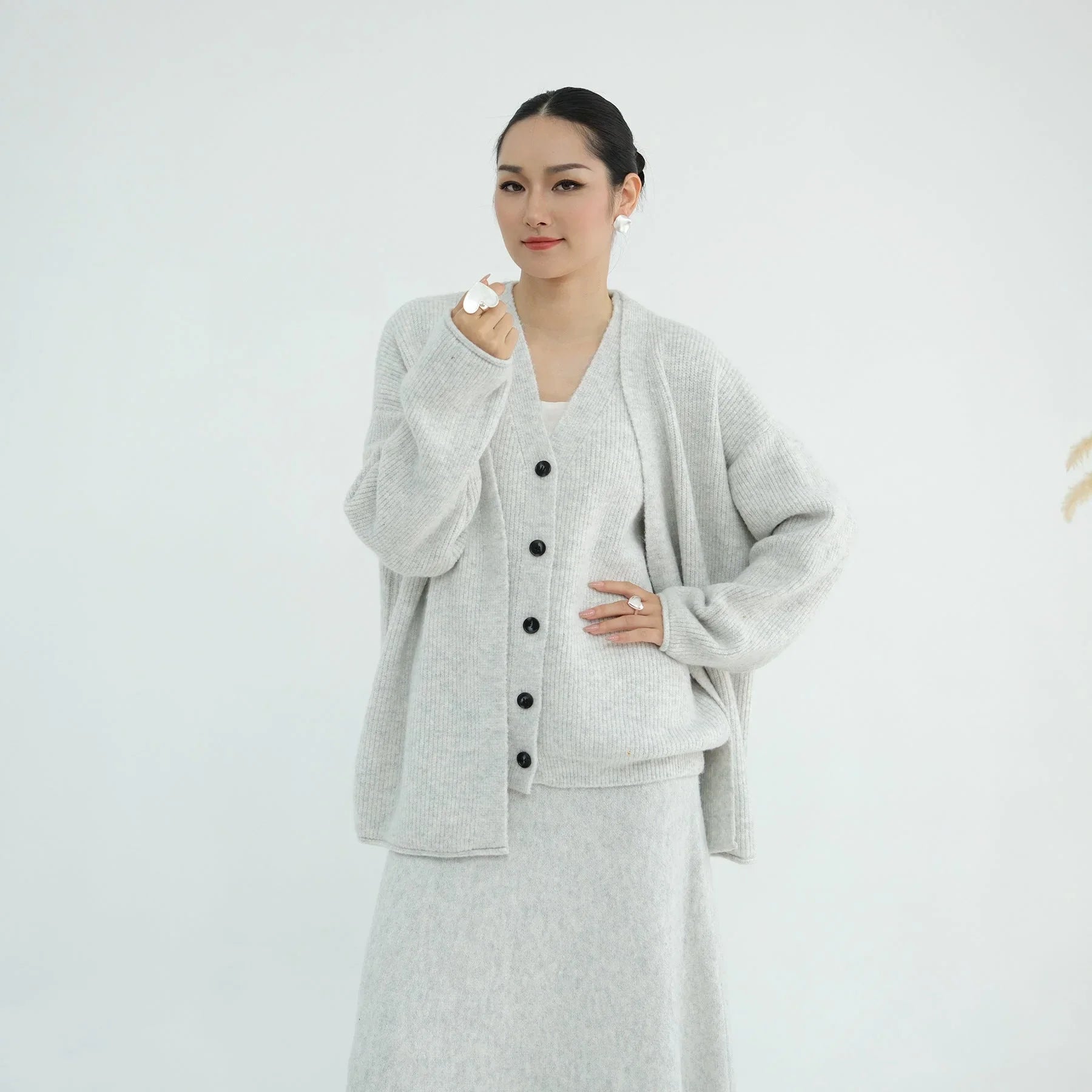 LM225 Ensemble Abaya Tricot Hiver 3 Pièces pour Femmes Musulmanes – Coordiné Modeste