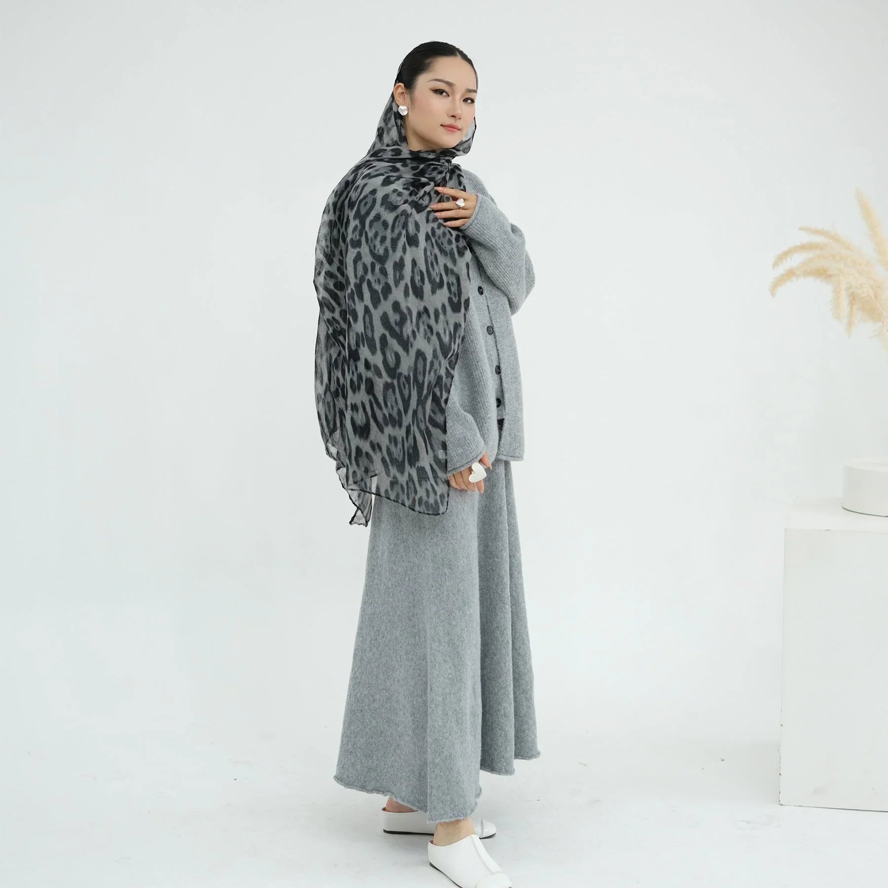 LM225 Ensemble Abaya Tricot Hiver 3 Pièces pour Femmes Musulmanes – Coordiné Modeste
