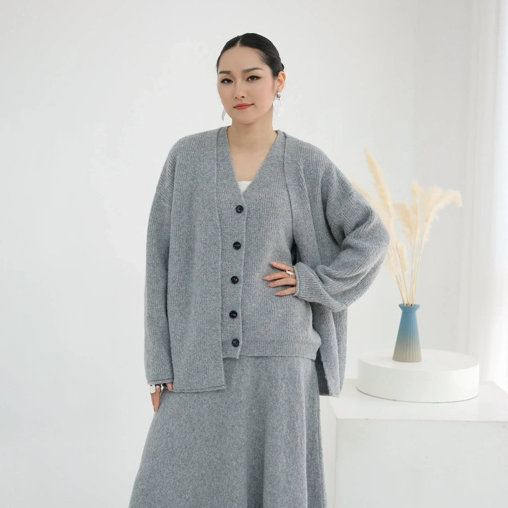 LM225 Ensemble Abaya Tricot Hiver 3 Pièces pour Femmes Musulmanes – Coordiné Modeste