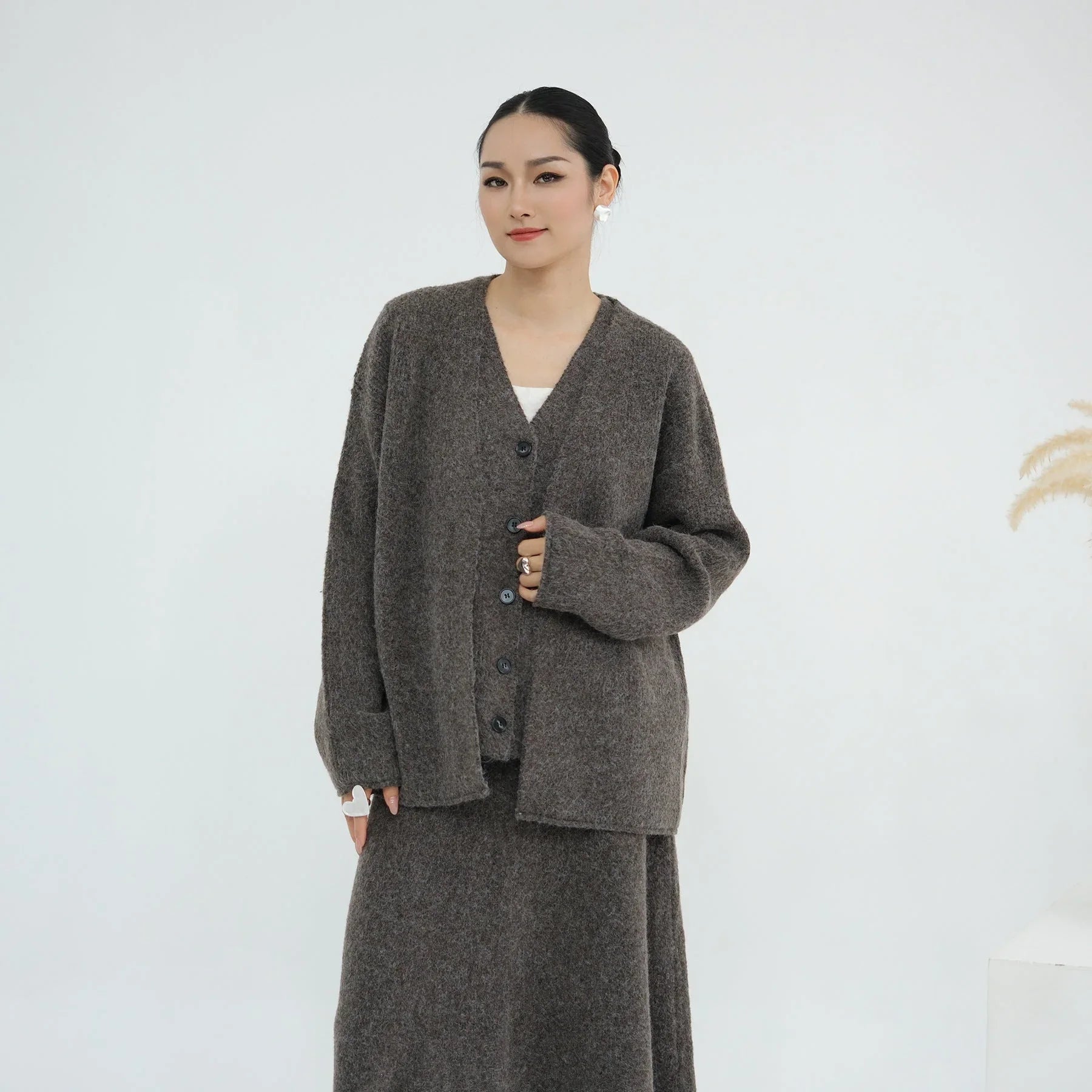 LM225 Ensemble Abaya Tricot Hiver 3 Pièces pour Femmes Musulmanes – Coordiné Modeste
