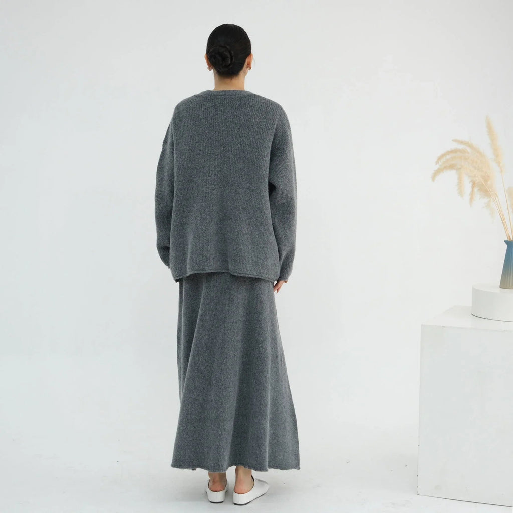 LM225 Ensemble Abaya Tricot Hiver 3 Pièces pour Femmes Musulmanes – Coordiné Modeste