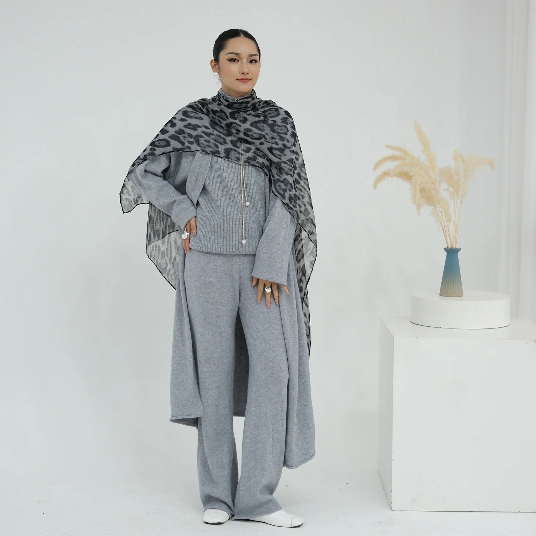 LM226 Ensemble Abaya Tricot Hiver 3 Pièces pour Femmes Musulmanes – Coordiné Modeste
