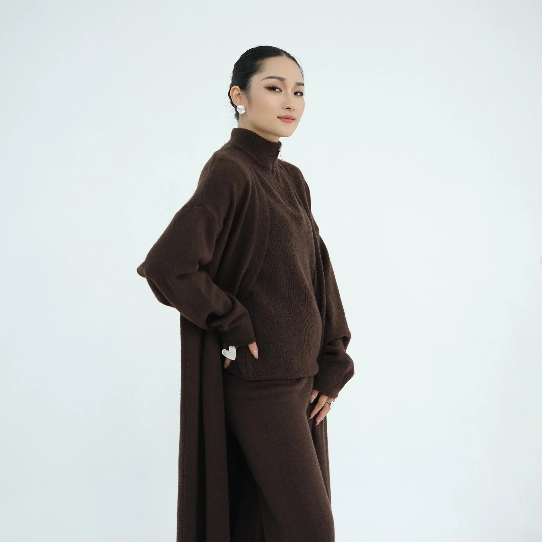 LM226 Ensemble Abaya Tricot Hiver 3 Pièces pour Femmes Musulmanes – Coordiné Modeste