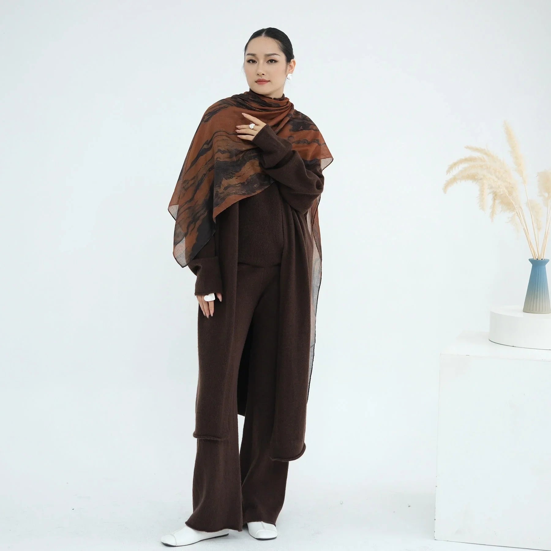 LM226 Ensemble Abaya Tricot Hiver 3 Pièces pour Femmes Musulmanes – Coordiné Modeste