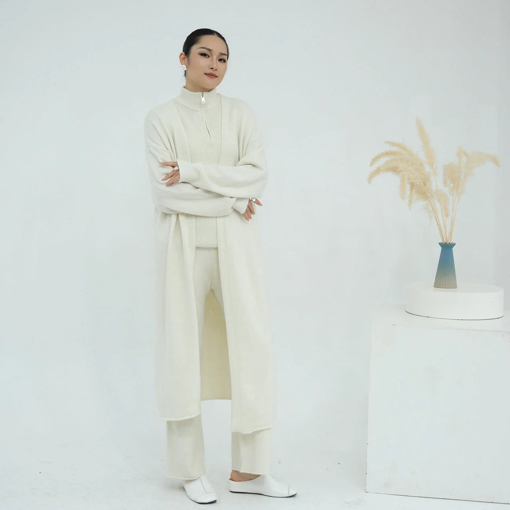 LM226 Ensemble Abaya Tricot Hiver 3 Pièces pour Femmes Musulmanes – Coordiné Modeste