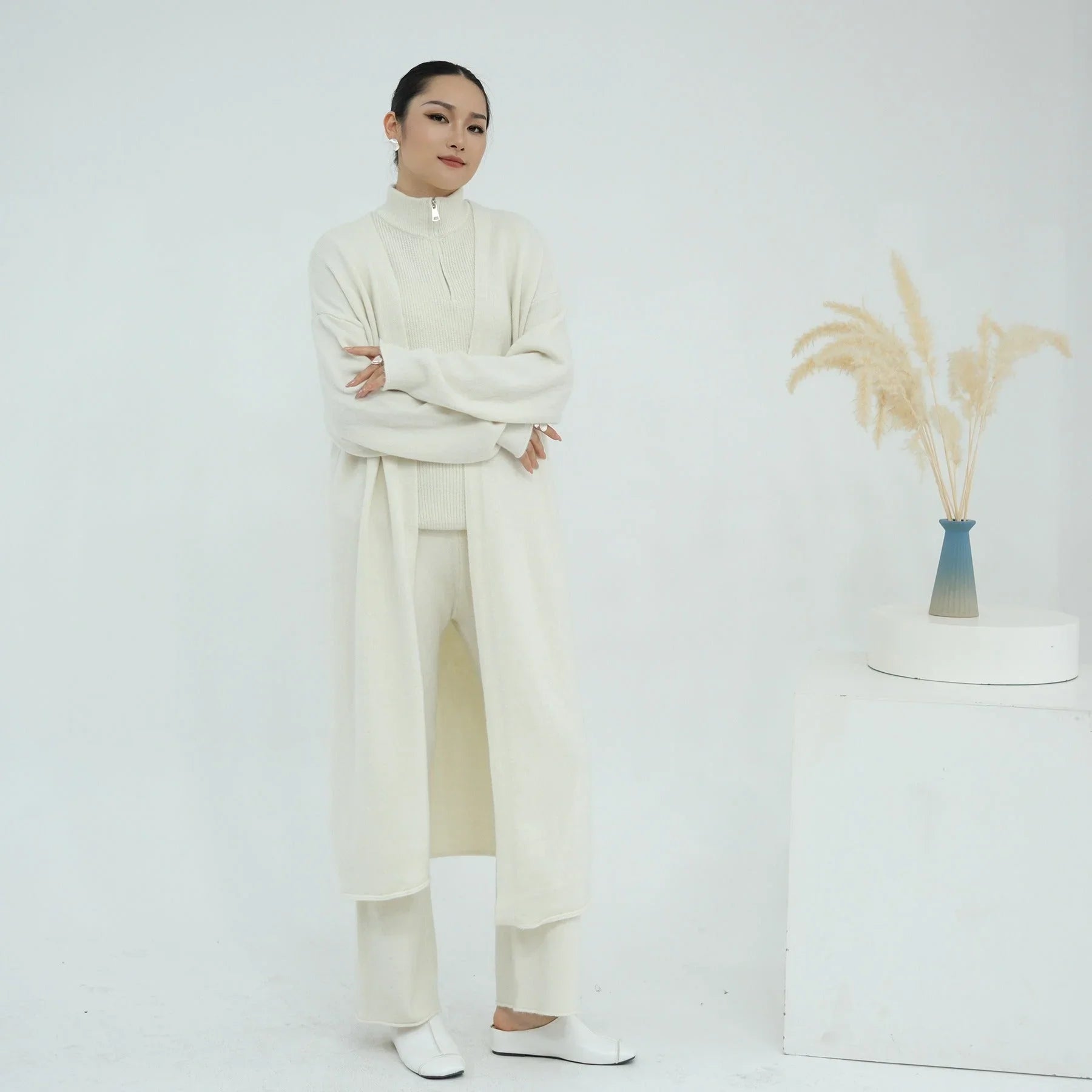 LM226 Ensemble Abaya Tricot Hiver 3 Pièces pour Femmes Musulmanes – Coordiné Modeste
