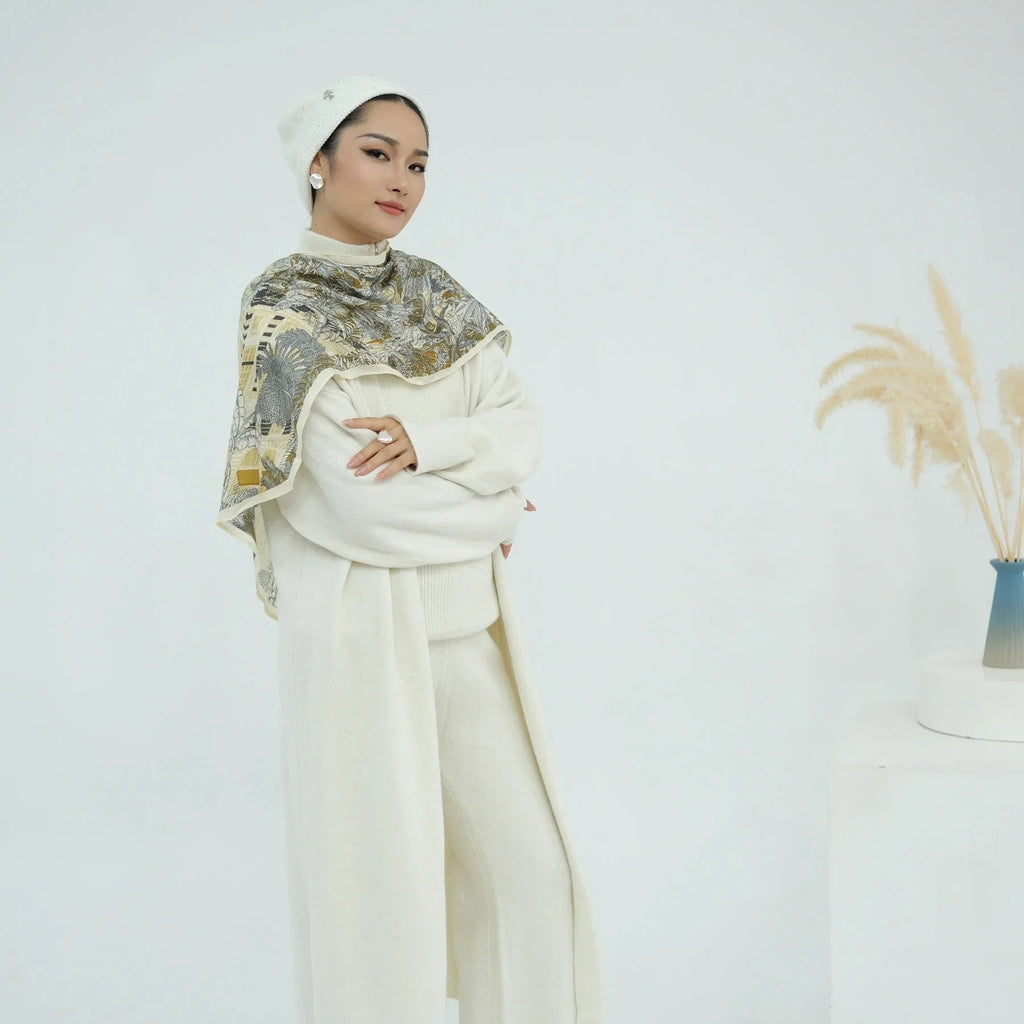 LM226 Ensemble Abaya Tricot Hiver 3 Pièces pour Femmes Musulmanes – Coordiné Modeste