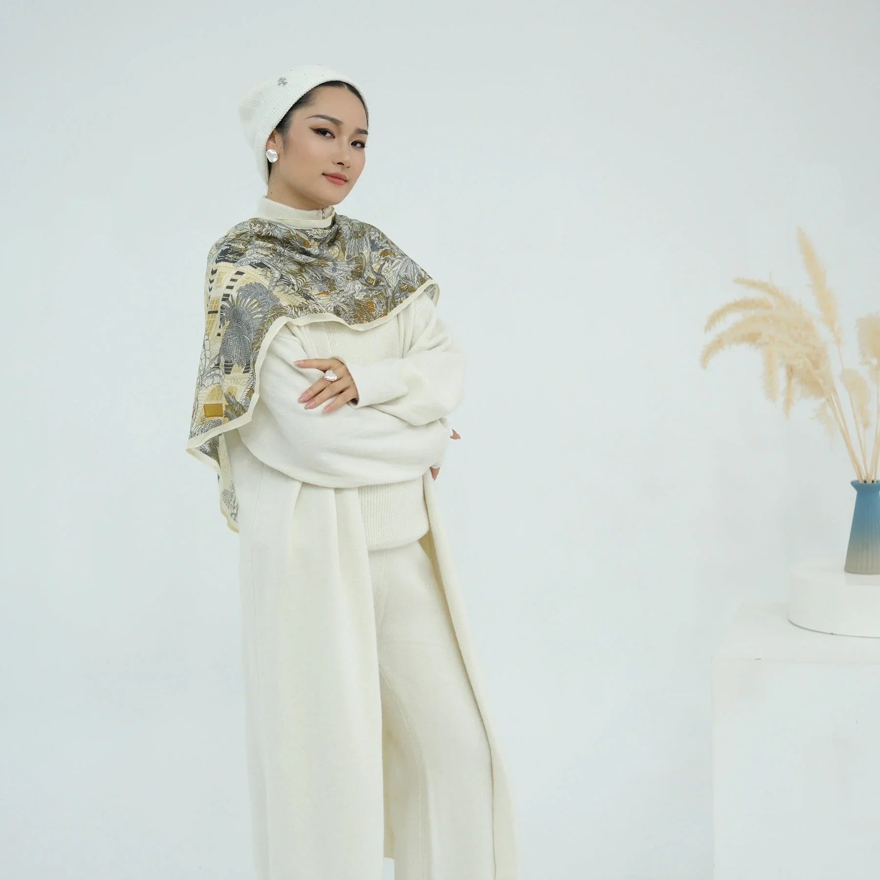 LM226 Ensemble Abaya Tricot Hiver 3 Pièces pour Femmes Musulmanes – Coordiné Modeste