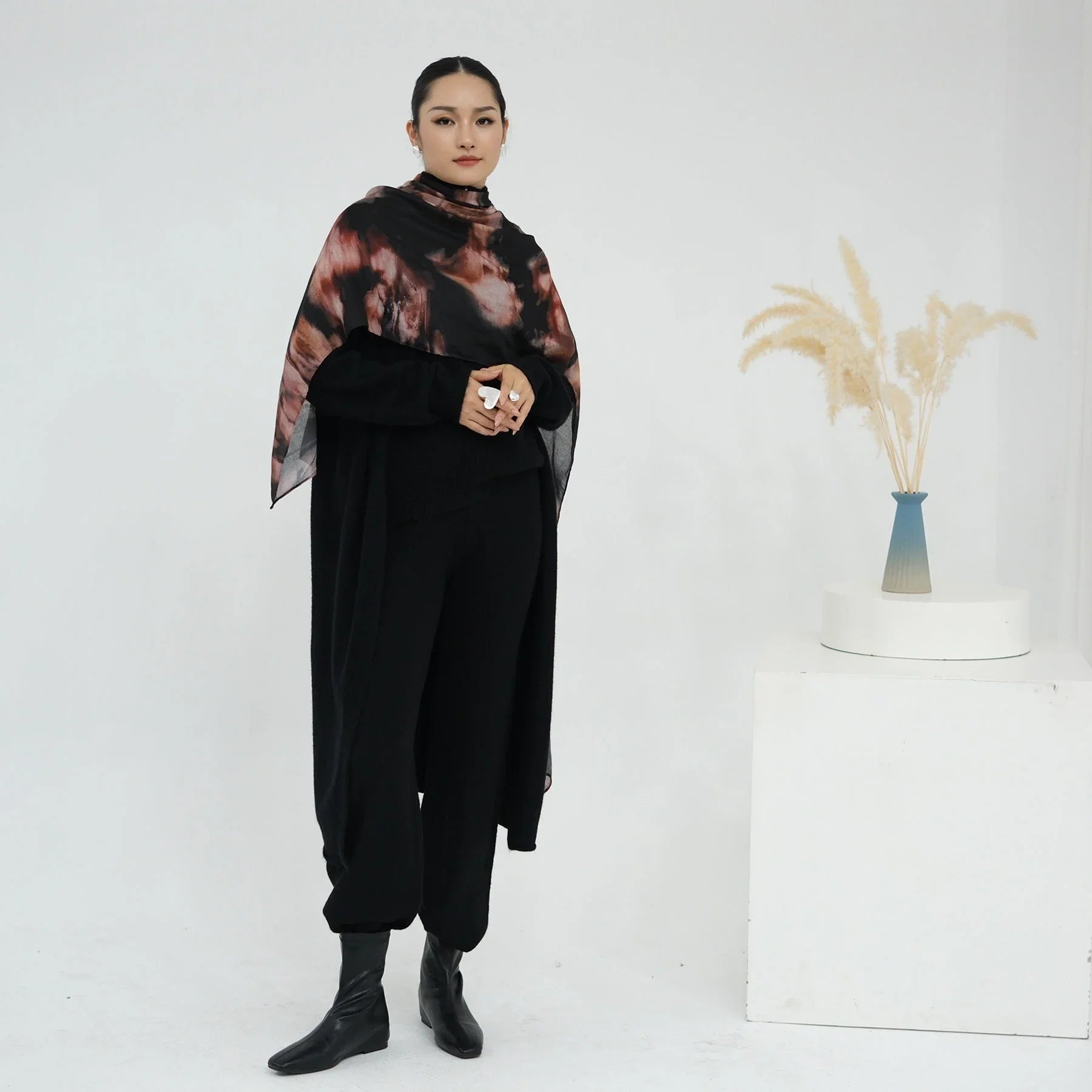 LM226 Ensemble Abaya Tricot Hiver 3 Pièces pour Femmes Musulmanes – Coordiné Modeste