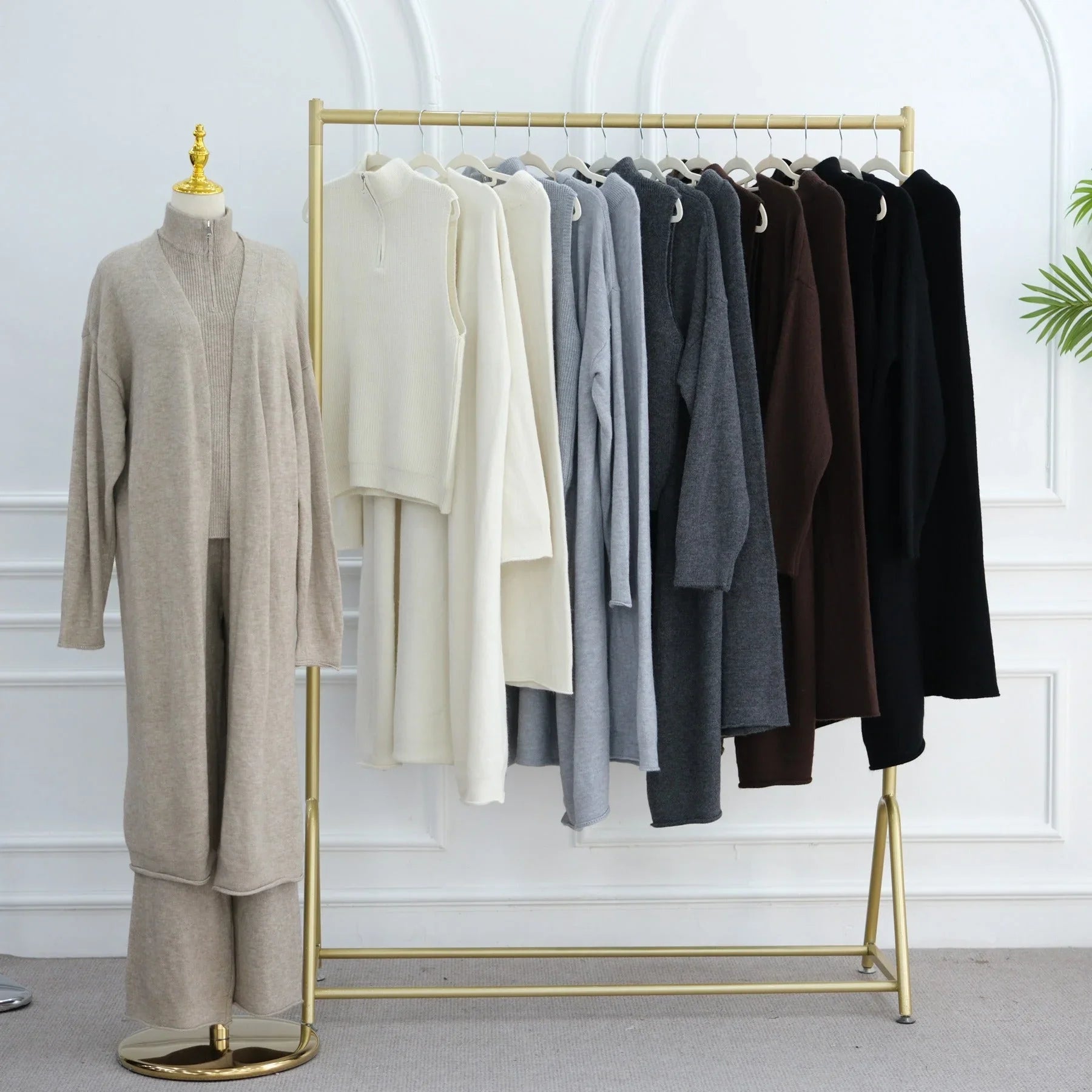 LM226 Ensemble Abaya Tricot Hiver 3 Pièces pour Femmes Musulmanes – Coordiné Modeste