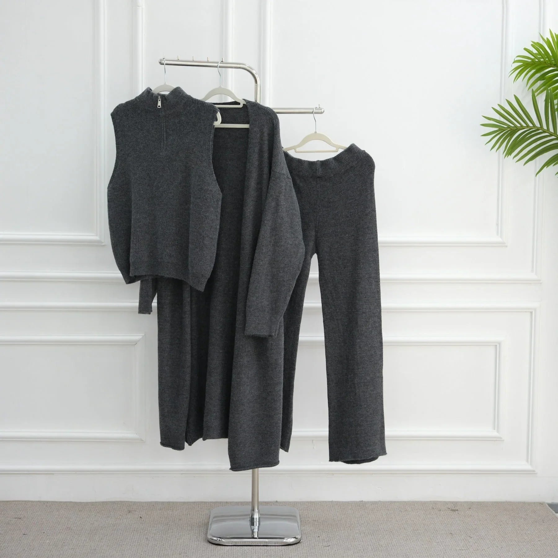 LM226 Ensemble Abaya Tricot Hiver 3 Pièces pour Femmes Musulmanes – Coordiné Modeste