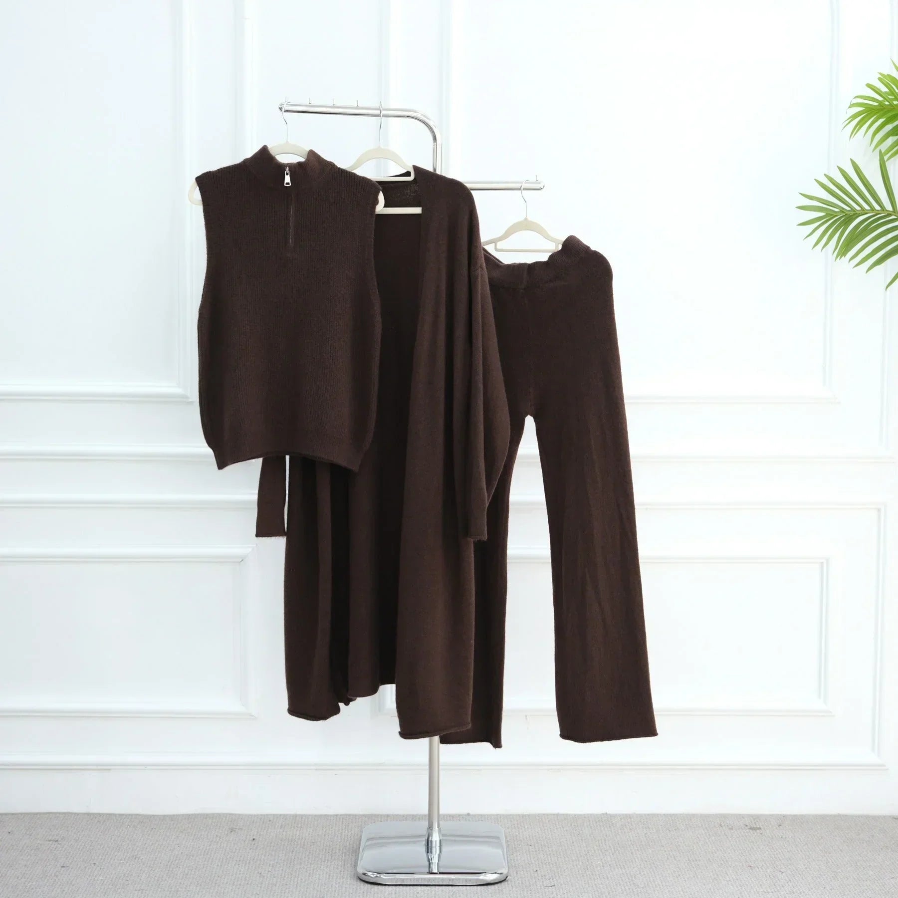 LM226 Ensemble Abaya Tricot Hiver 3 Pièces pour Femmes Musulmanes – Coordiné Modeste