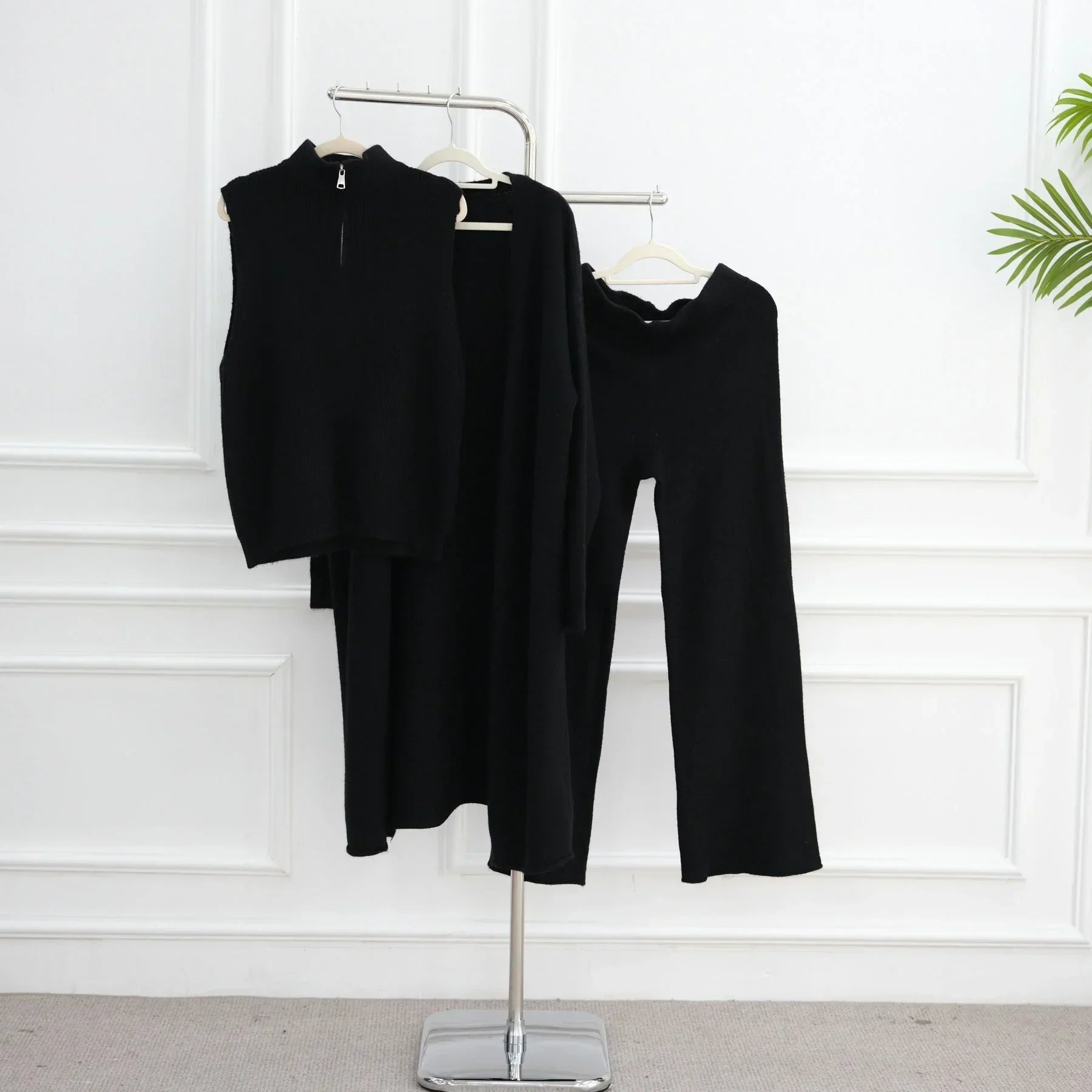 LM226 Ensemble Abaya Tricot Hiver 3 Pièces pour Femmes Musulmanes – Coordiné Modeste