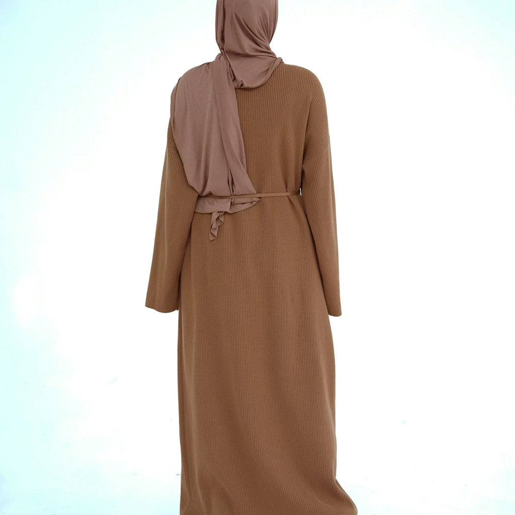 LM227 Abaya Hiver avec Poches – Robe Modeste Manches Longues Ceinturée