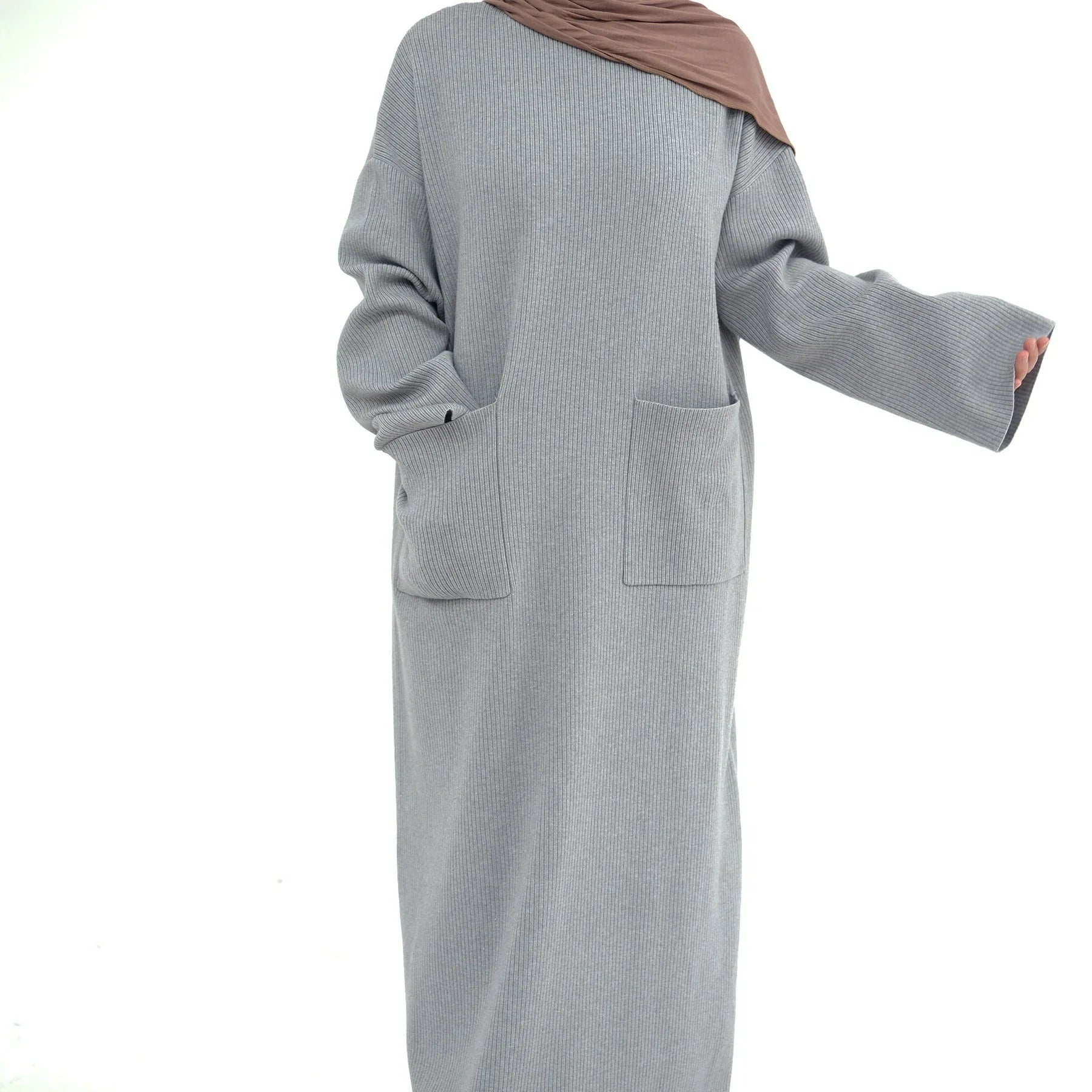 LM227 Abaya Hiver avec Poches – Robe Modeste Manches Longues Ceinturée