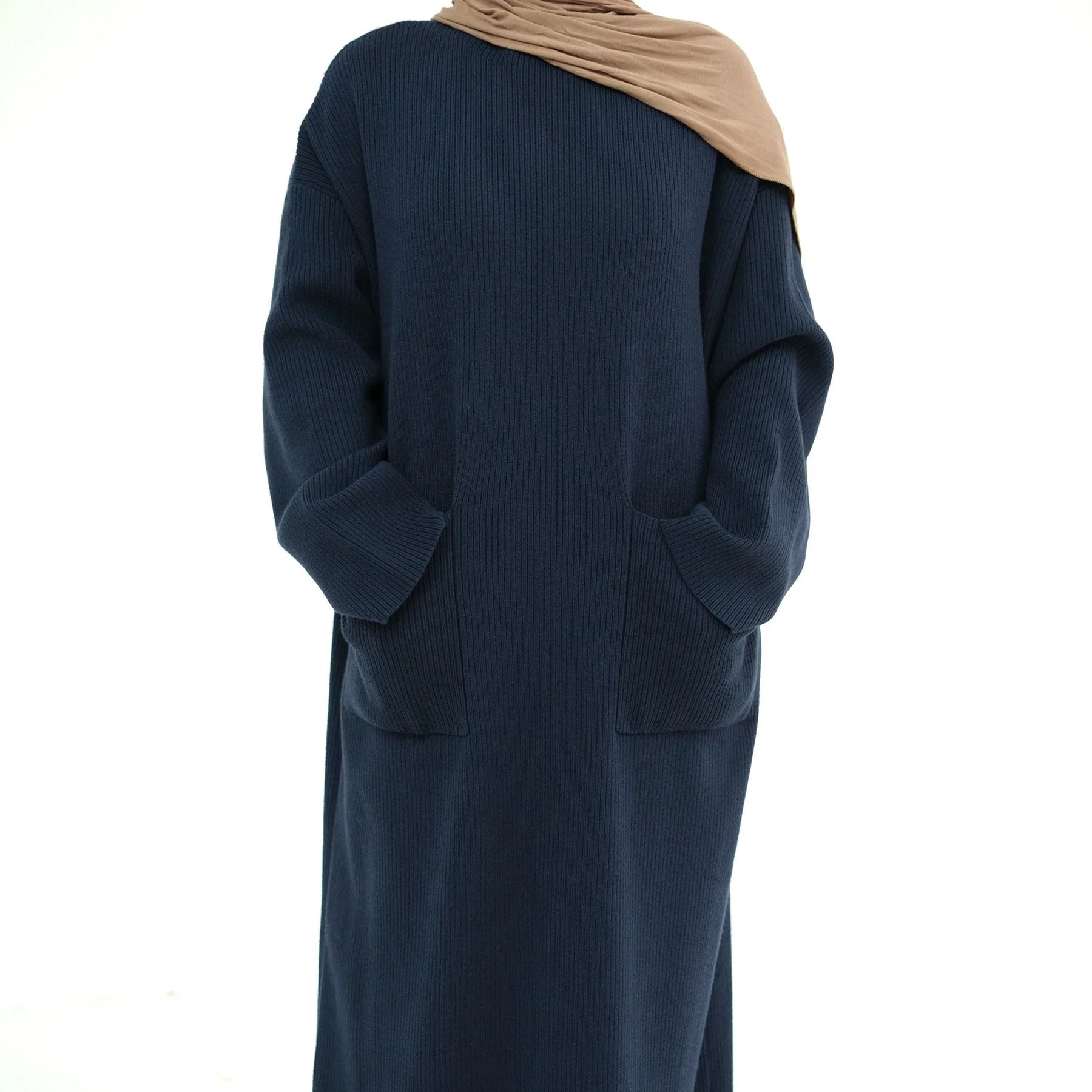 LM227 Abaya Hiver avec Poches – Robe Modeste Manches Longues Ceinturée
