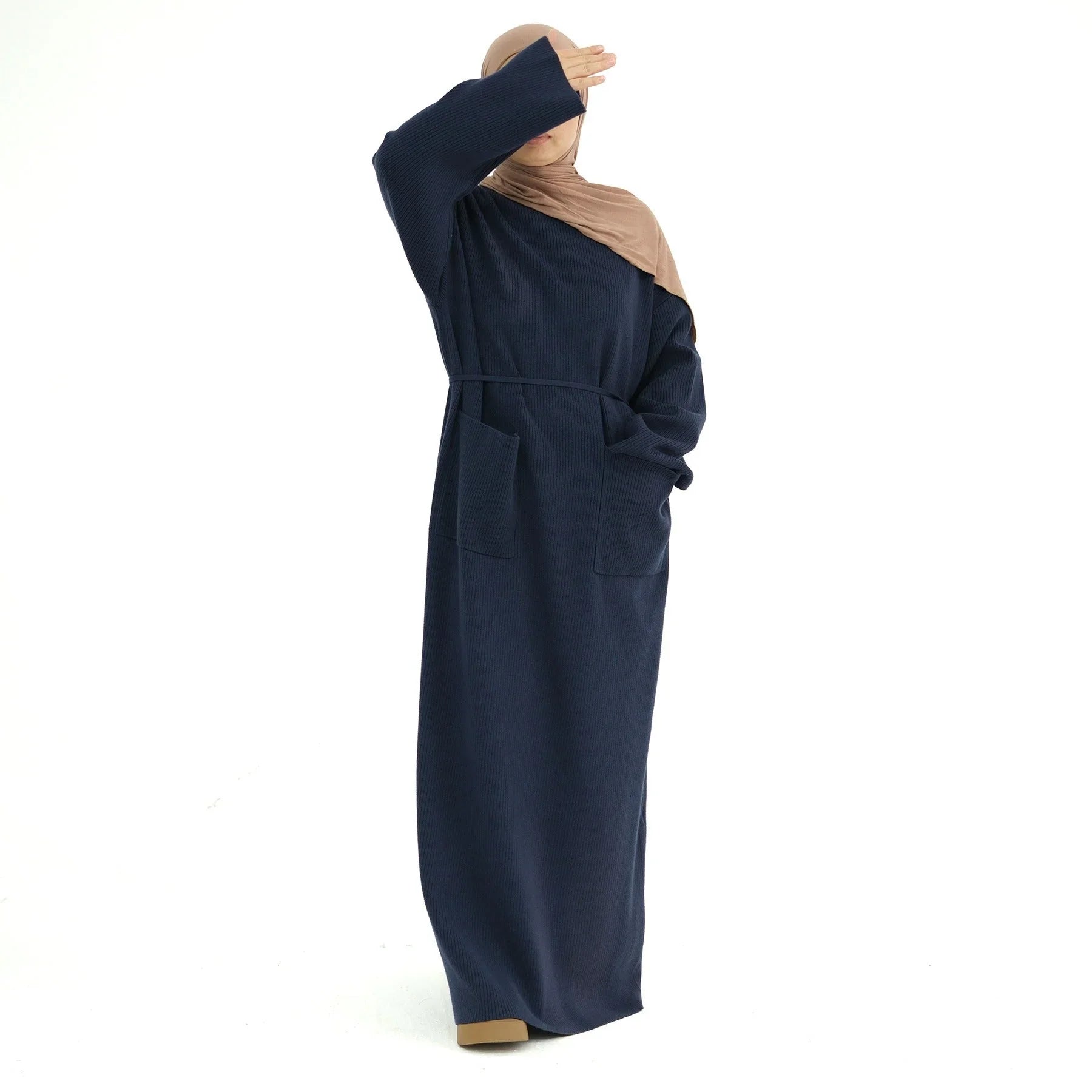 LM227 Abaya Hiver avec Poches – Robe Modeste Manches Longues Ceinturée