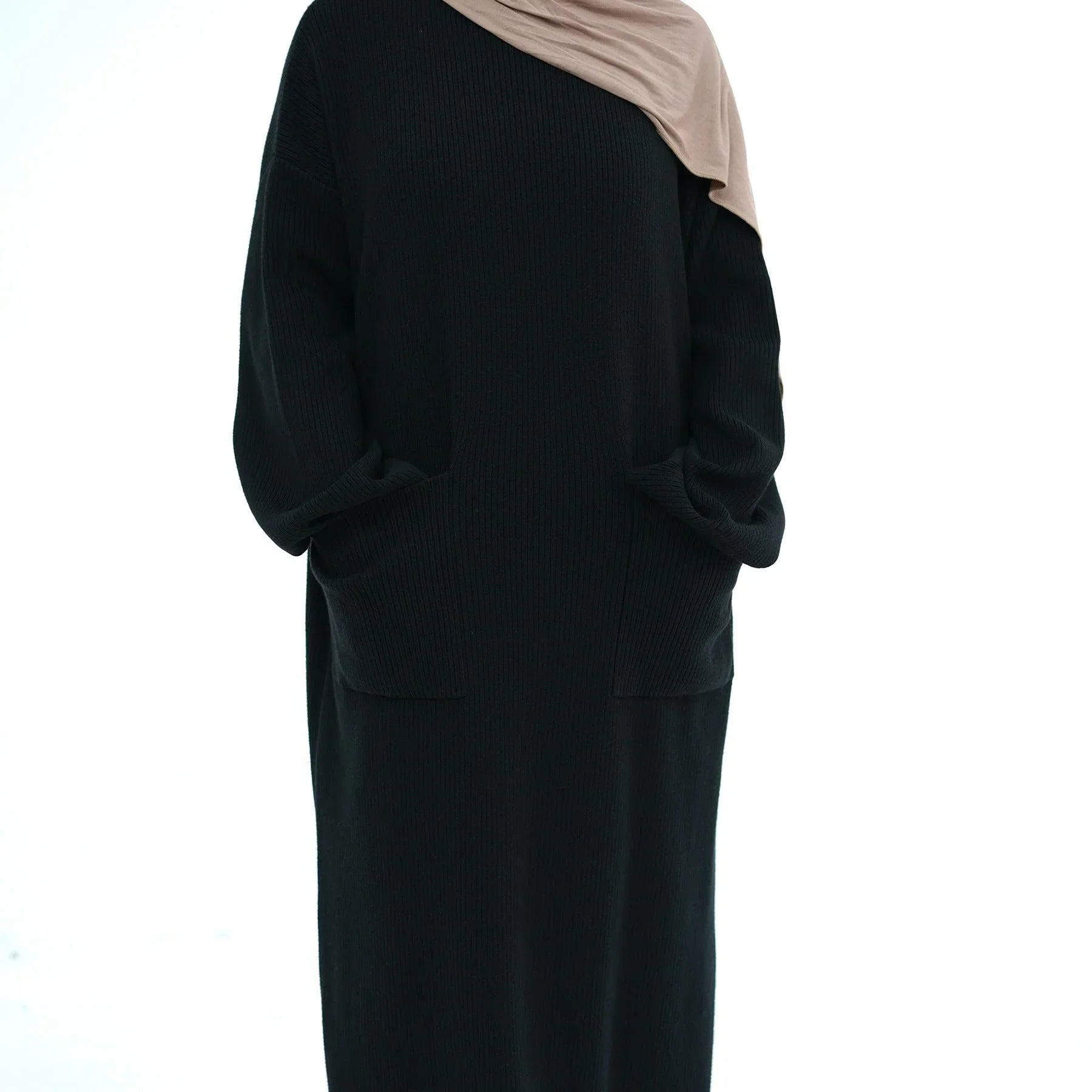 LM227 Abaya Hiver avec Poches – Robe Modeste Manches Longues Ceinturée