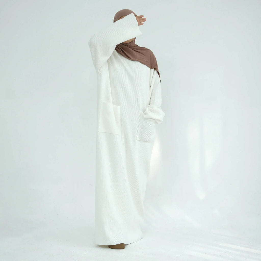 LM227 Abaya Hiver avec Poches – Robe Modeste Manches Longues Ceinturée