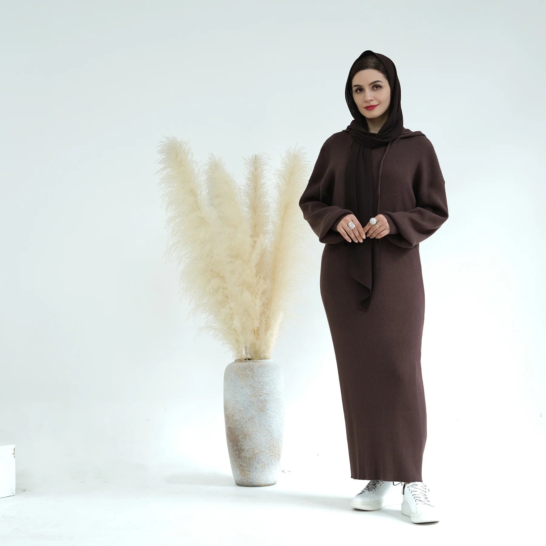 LM228 Abaya à Capuche pour Femmes – Robe Pull Oversize Tricot Épais