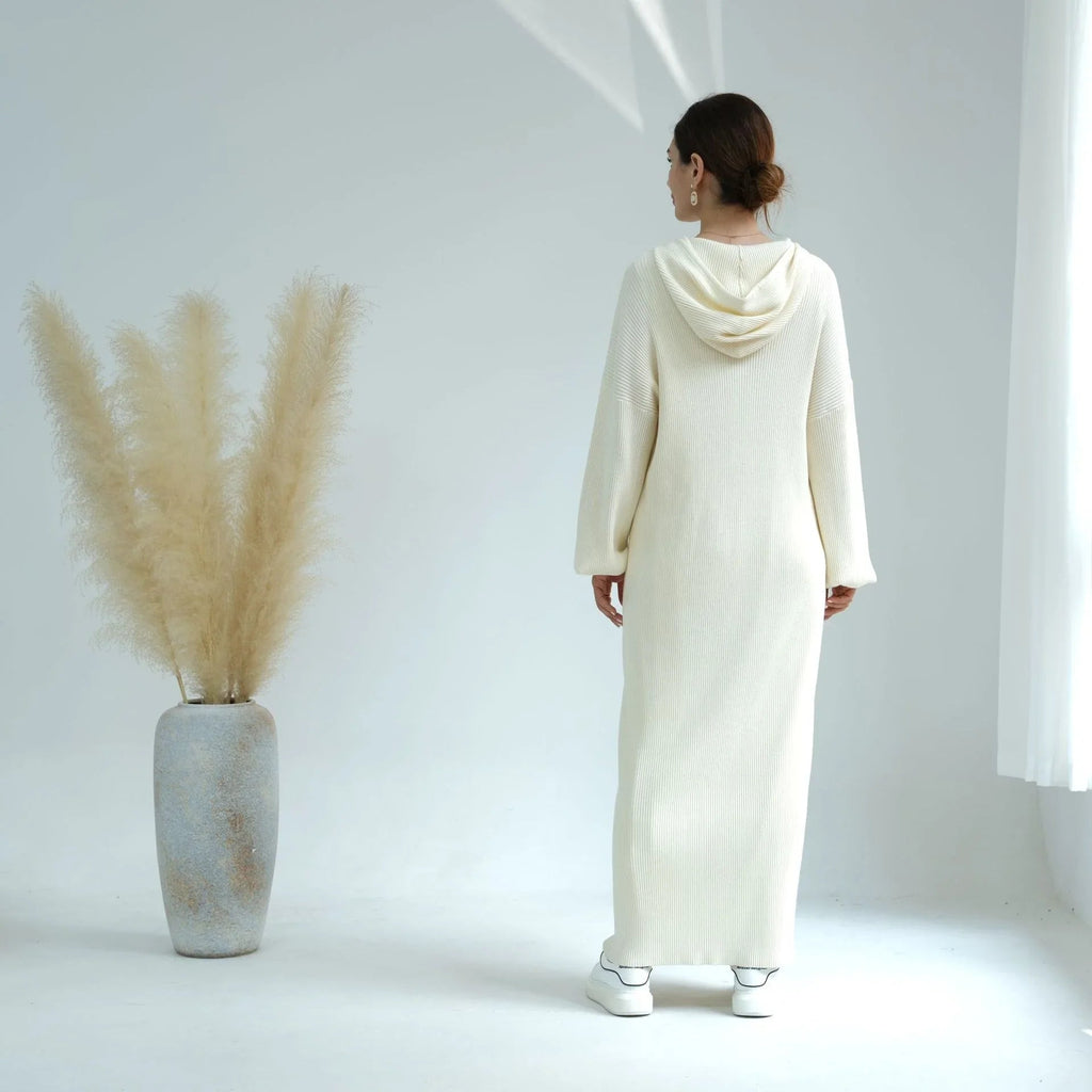 LM228 Abaya à Capuche pour Femmes – Robe Pull Oversize Tricot Épais