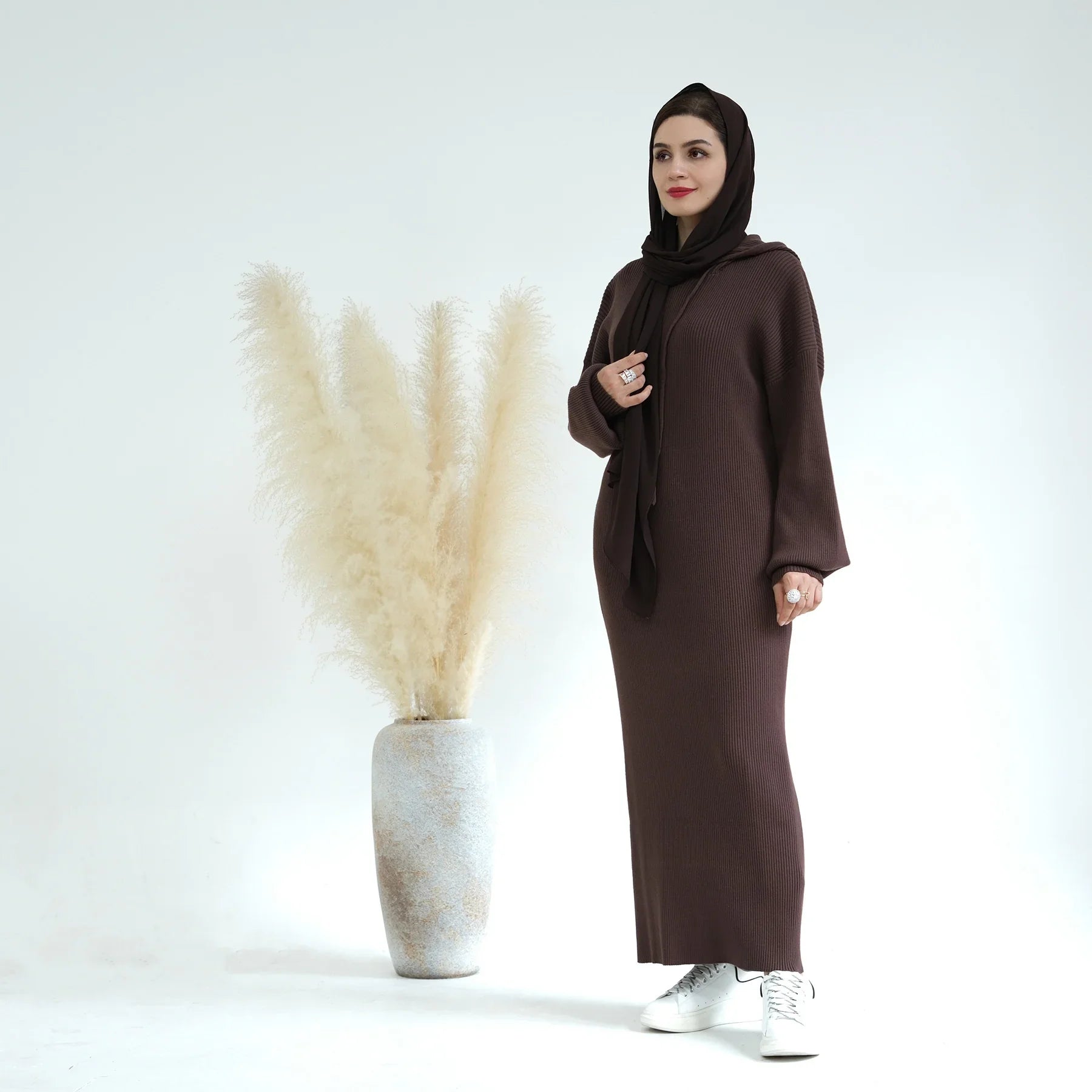 LM228 Abaya à Capuche pour Femmes – Robe Pull Oversize Tricot Épais