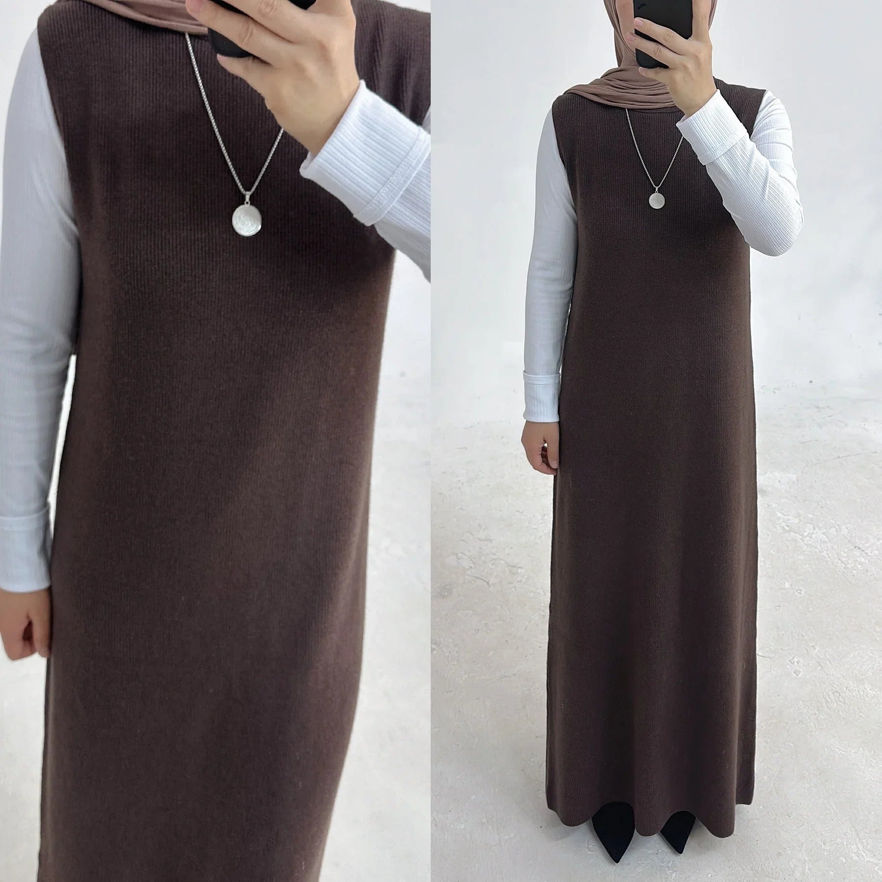 LM229 Ensemble Abaya Tricot Hiver – Coordiné Modeste 2 Pièces avec Poches