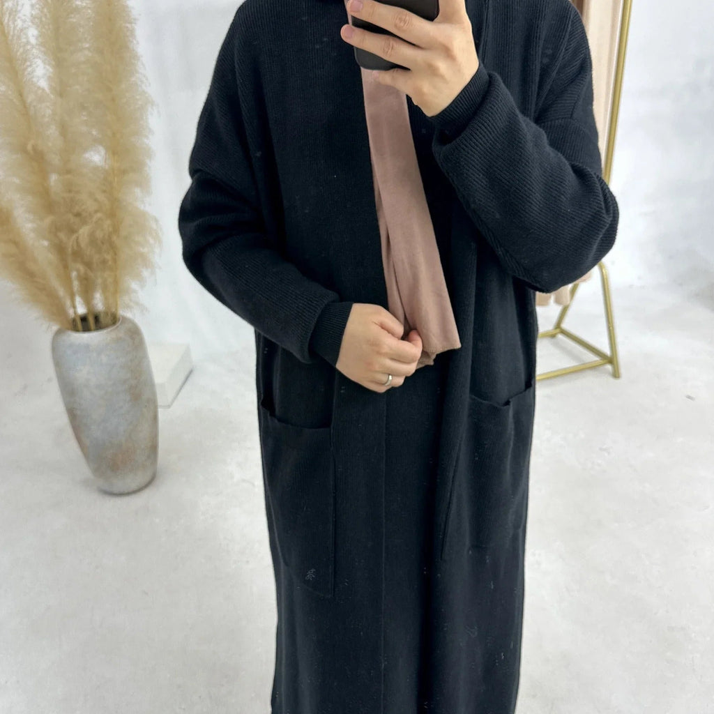 LM229 Ensemble Abaya Tricot Hiver – Coordiné Modeste 2 Pièces avec Poches