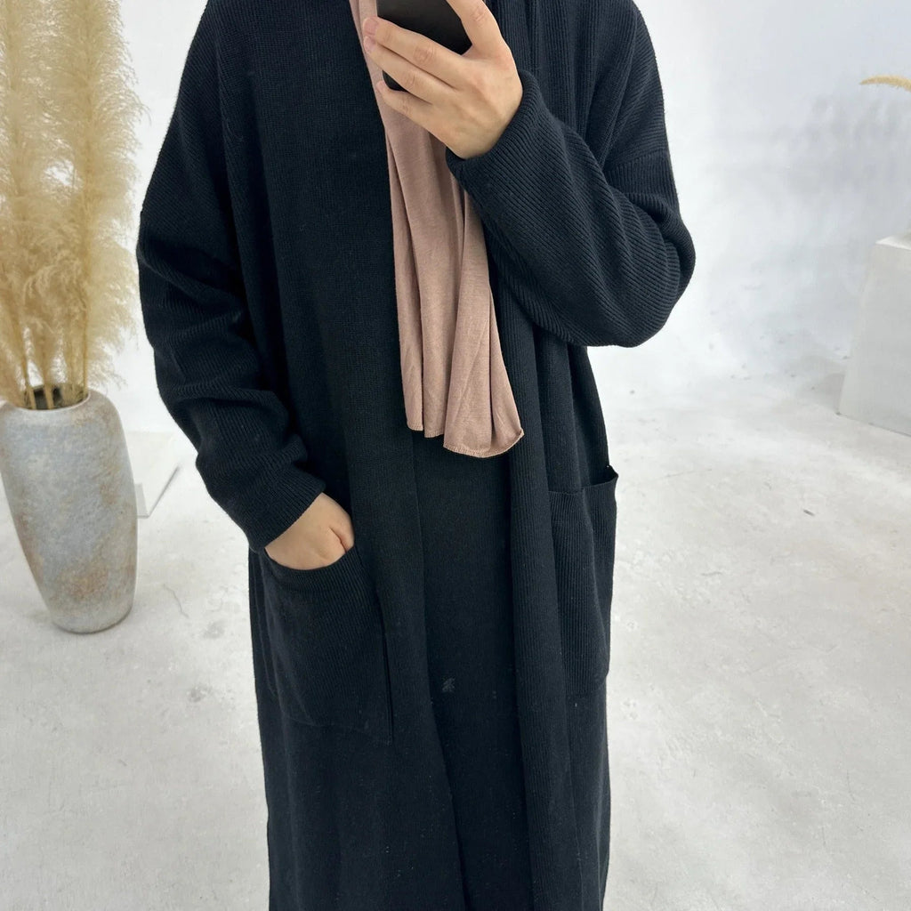 LM229 Ensemble Abaya Tricot Hiver – Coordiné Modeste 2 Pièces avec Poches