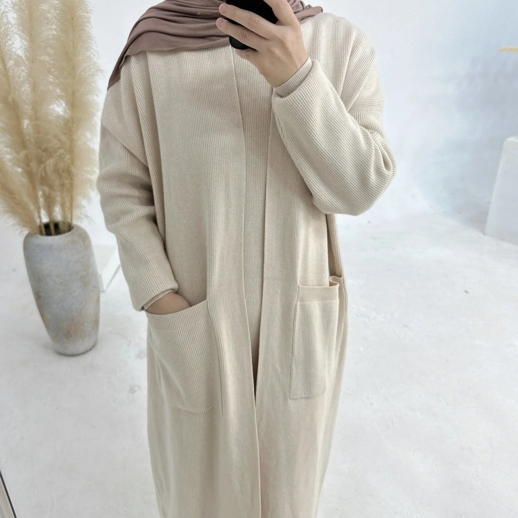 LM229 Ensemble Abaya Tricot Hiver – Coordiné Modeste 2 Pièces avec Poches