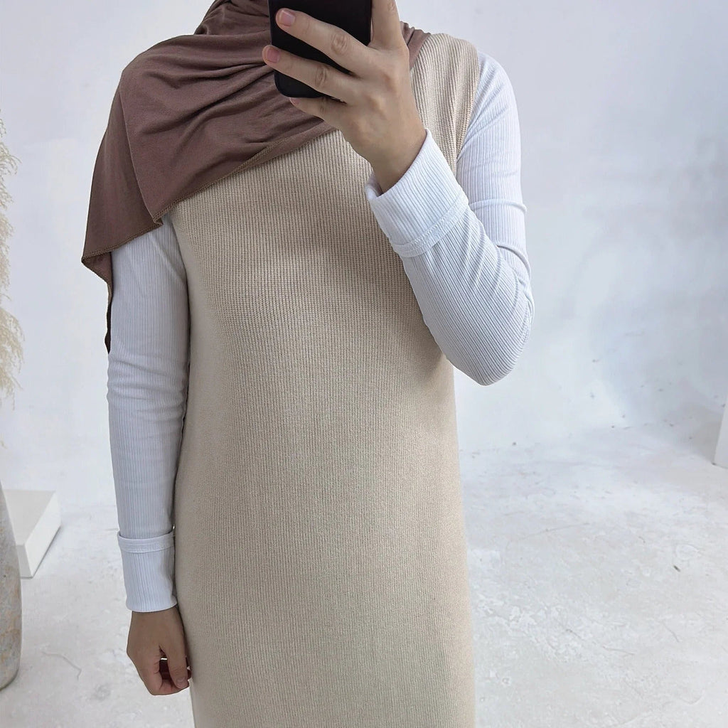LM229 Ensemble Abaya Tricot Hiver – Coordiné Modeste 2 Pièces avec Poches