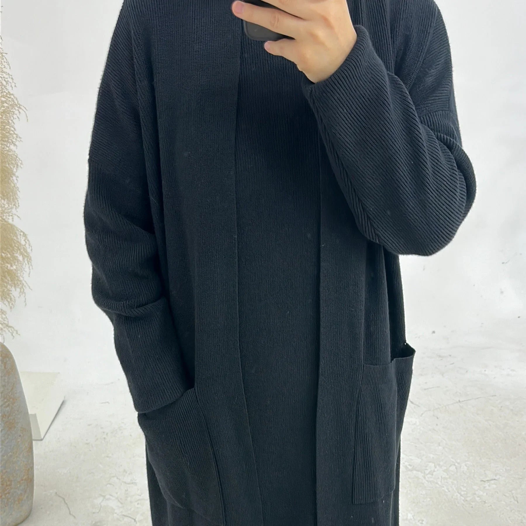 LM229 Ensemble Abaya Tricot Hiver – Coordiné Modeste 2 Pièces avec Poches