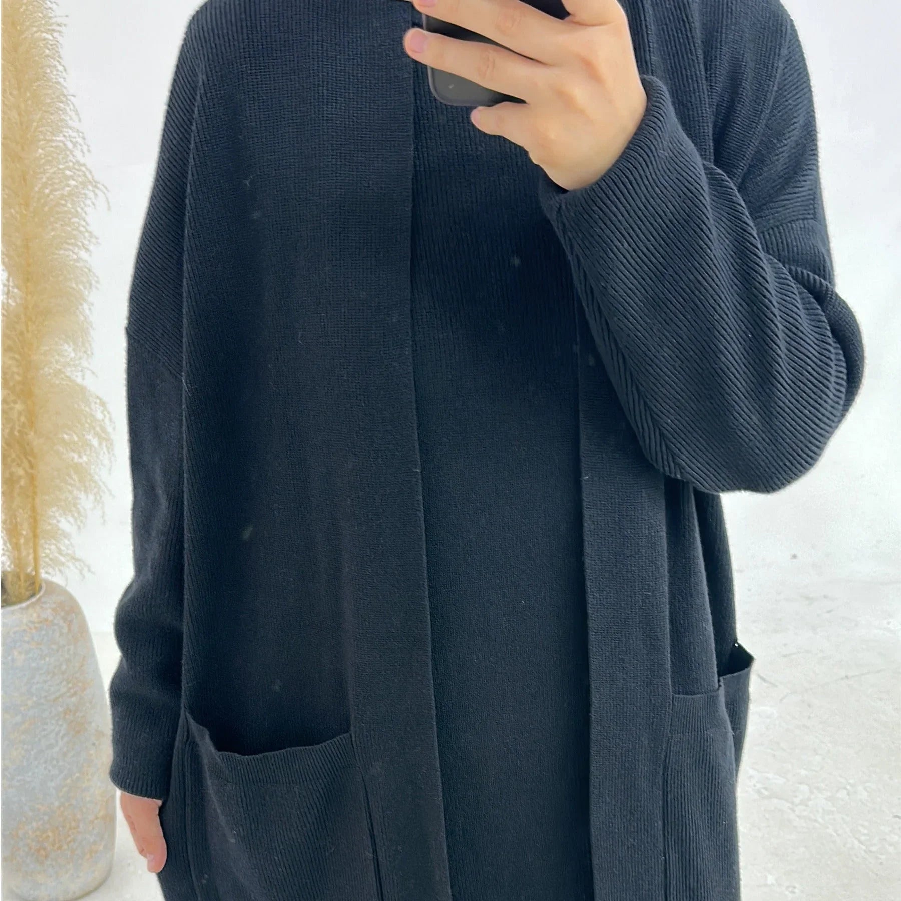 LM229 Ensemble Abaya Tricot Hiver – Coordiné Modeste 2 Pièces avec Poches