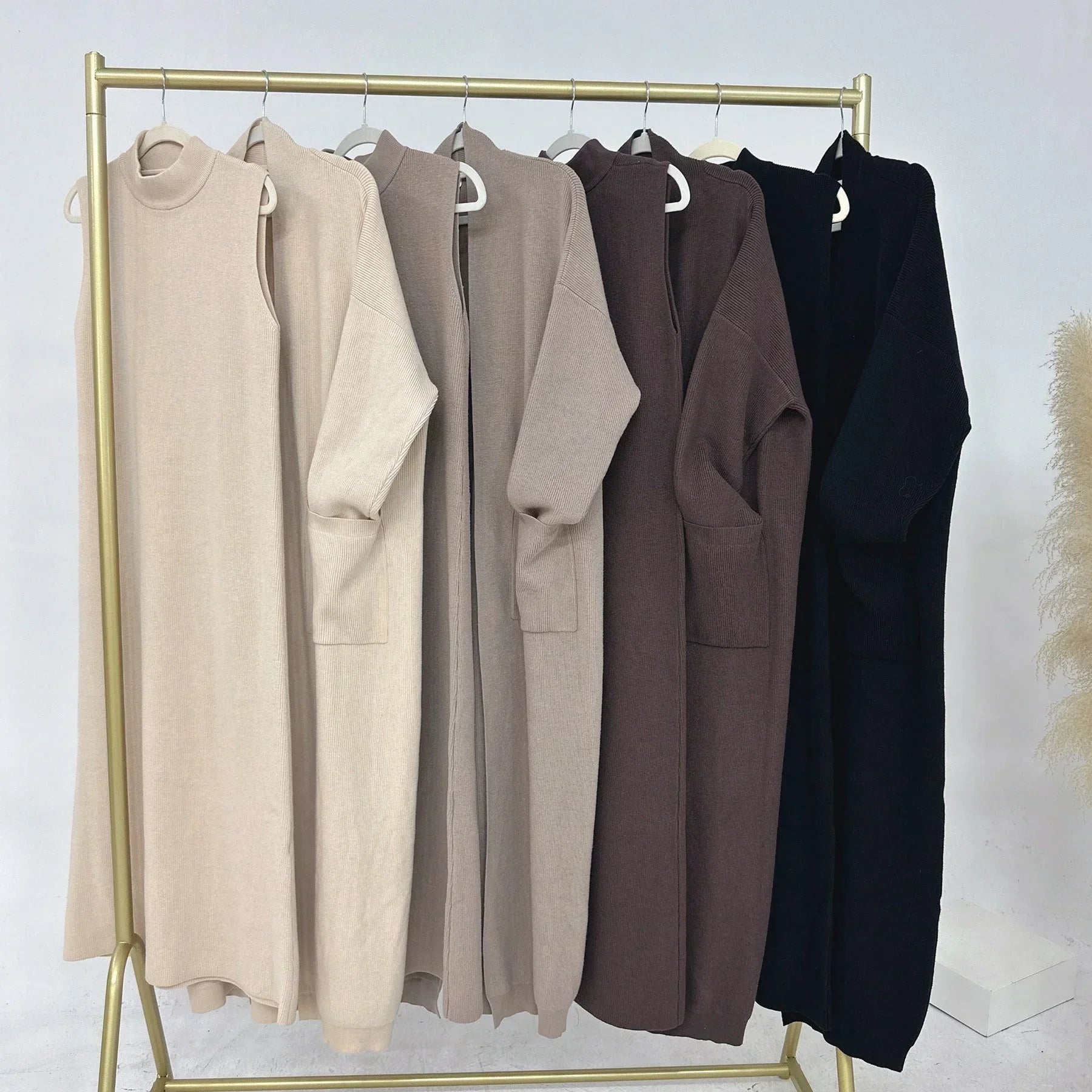 LM229 Ensemble Abaya Tricot Hiver – Coordiné Modeste 2 Pièces avec Poches