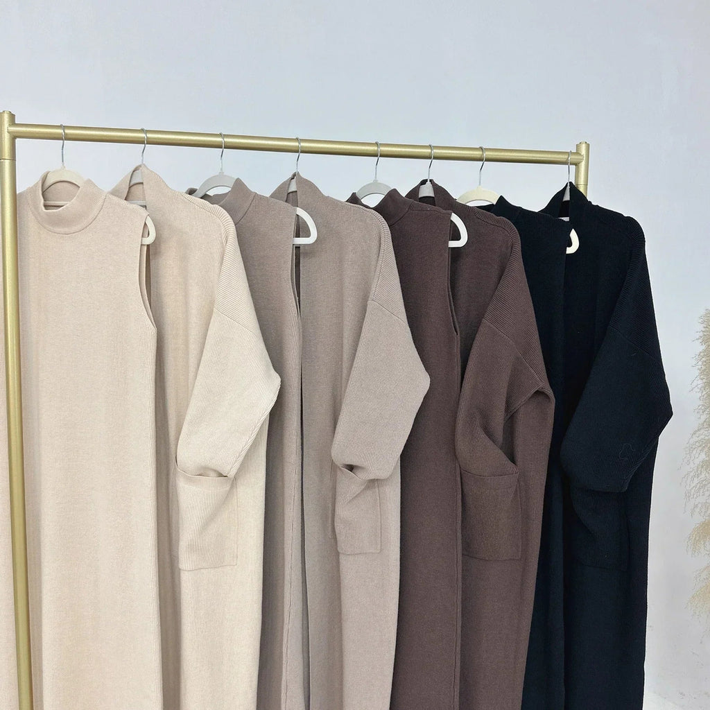 LM229 Ensemble Abaya Tricot Hiver – Coordiné Modeste 2 Pièces avec Poches